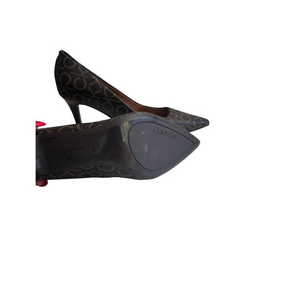 CALVIN KLEIN Brown Signature Logo Heels Size 6.5 NEW without box - Picture 11 of 13